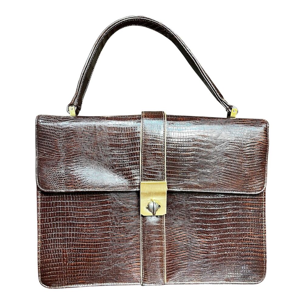 Vintage 50-60s Palizzio Kelly Handbag Lizard skin Mid century Top Handle Luxury